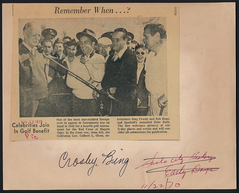 Babe Ruth - Bob Hope - Bing Crosby Original Vintage Press Photo