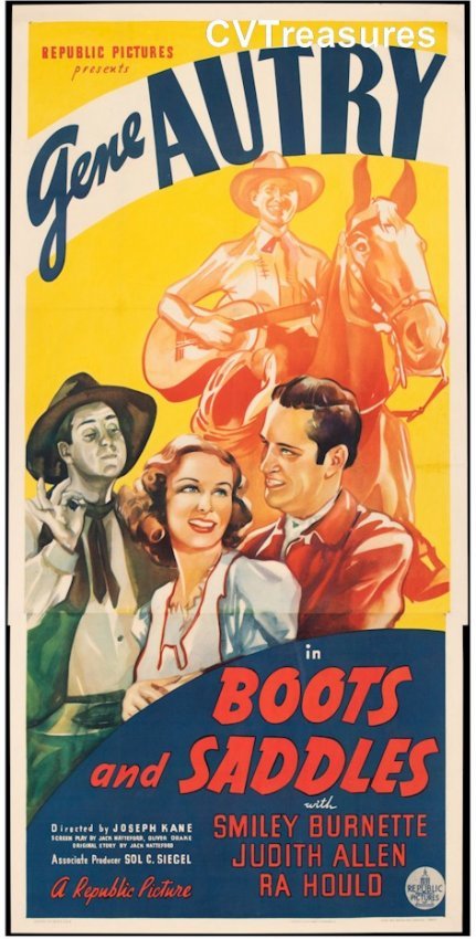 Boots and Saddles Original Authentic Classic Western Three Sheet Movie Theater Poster Gene Autry