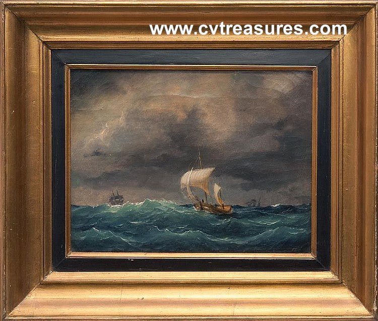 CARL OLSON Stunning Seascape Marine Art Painting oil canvas mid - 19th Century