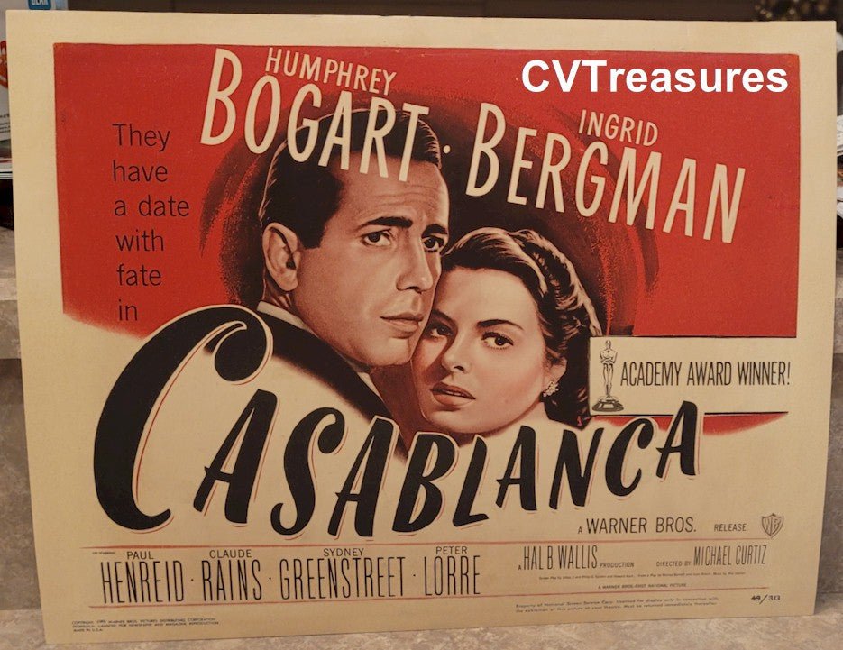 Casablanca Original Vintage Title Lobby Card Movie Theater Poster Humphrey Bogart Ingrid Bergman