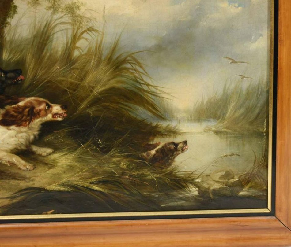 Dog Painting George Armfield Vintage Oil Art Chasing Pheasant