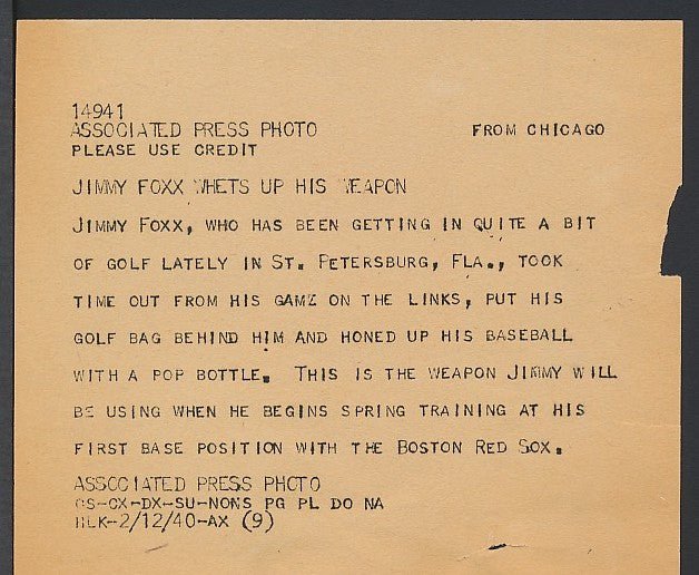 Jimmie Foxx Boston Red Sox Original Vintage Photo 1940