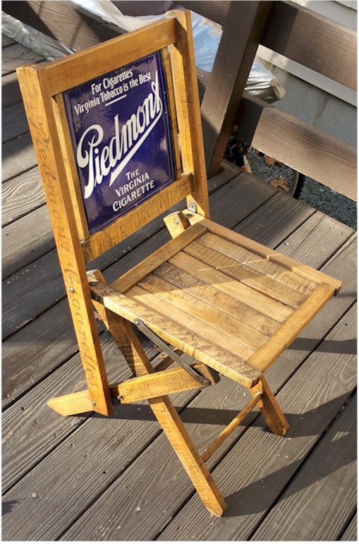 Piedmont Cigarettes Porcelain Sign Advertising Fold Chair 1920s