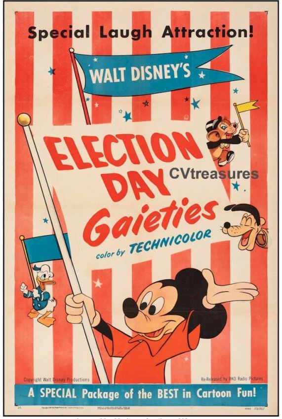 Walt Disney Election Day Gaieties Original Authentic Vintage Movie Theater Poster one sheet