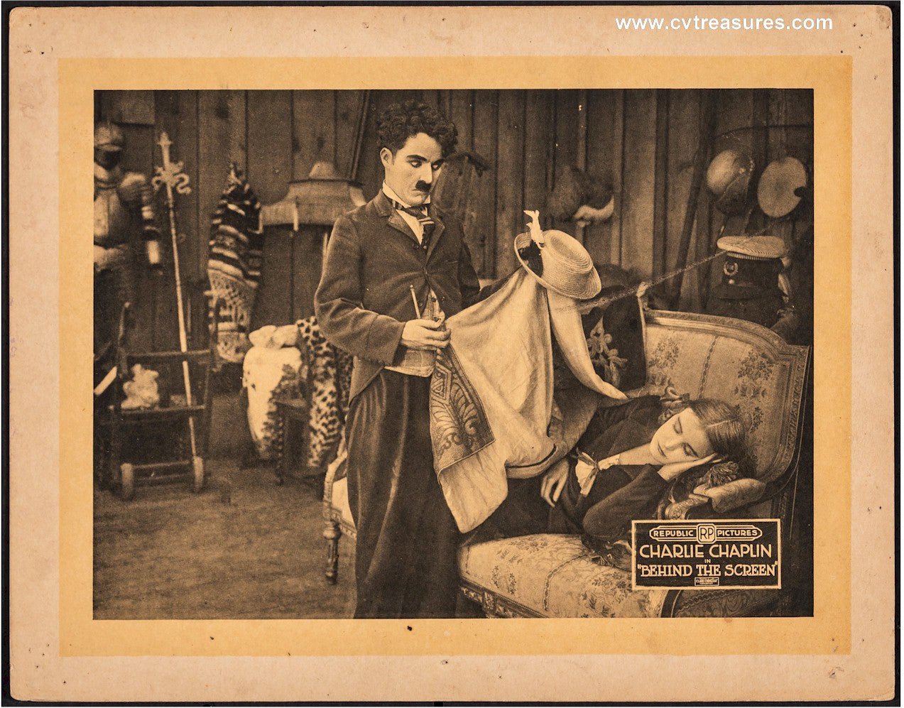 Behind the Screen Vintage Original Lobby Card Movie Chaplin