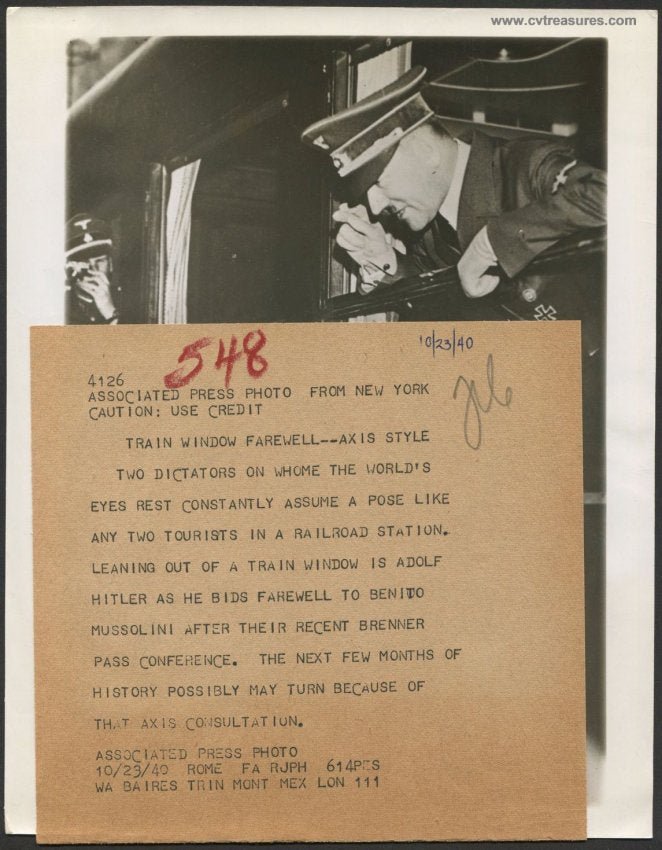 Adolf Hitler & Benito Mussoli Original Vintage Photo 1940