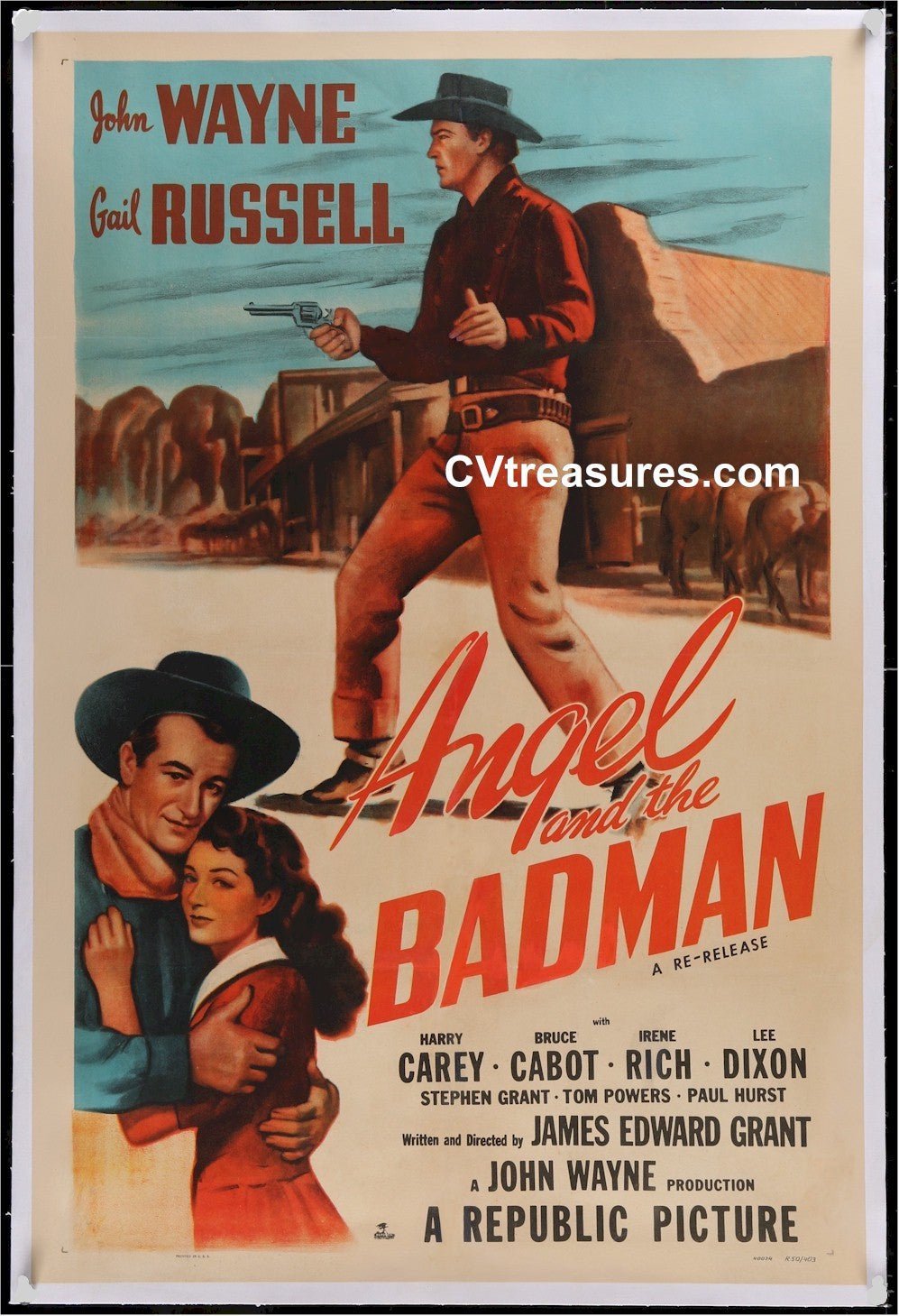 ANGEL and the BADMAN - RARE Original Vintage Western Movie Theater Poster John Wayne Guaranteed Authentic 1950 A++