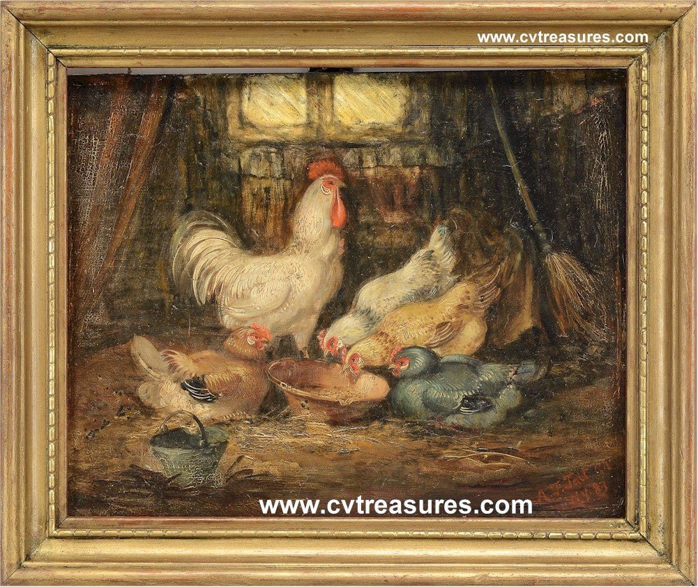 ARTHUR FITZWILLIAM TAIT 19th Century Painting Chickens Barn Fine Art