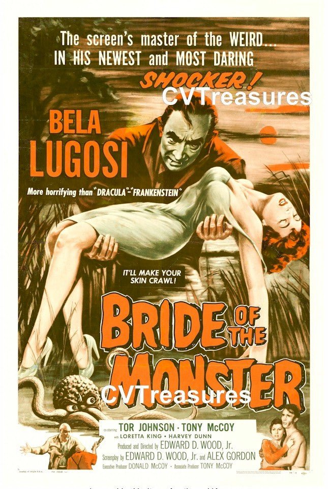 Bride of the Monster Original Vintage Horror Sci Movie Theater Poster Bela Lugosi Ed Woods Guaranteed Authentic