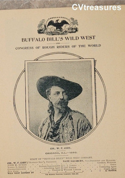 Buffalo Bill Cody Antique Official Wild West Show Program 1893 B