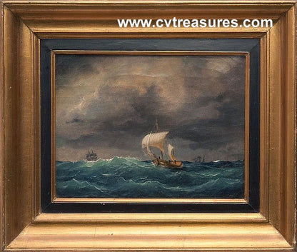 CARL OLSON Stunning Seascape Marine Art Painting oil canvas mid - 19th Century