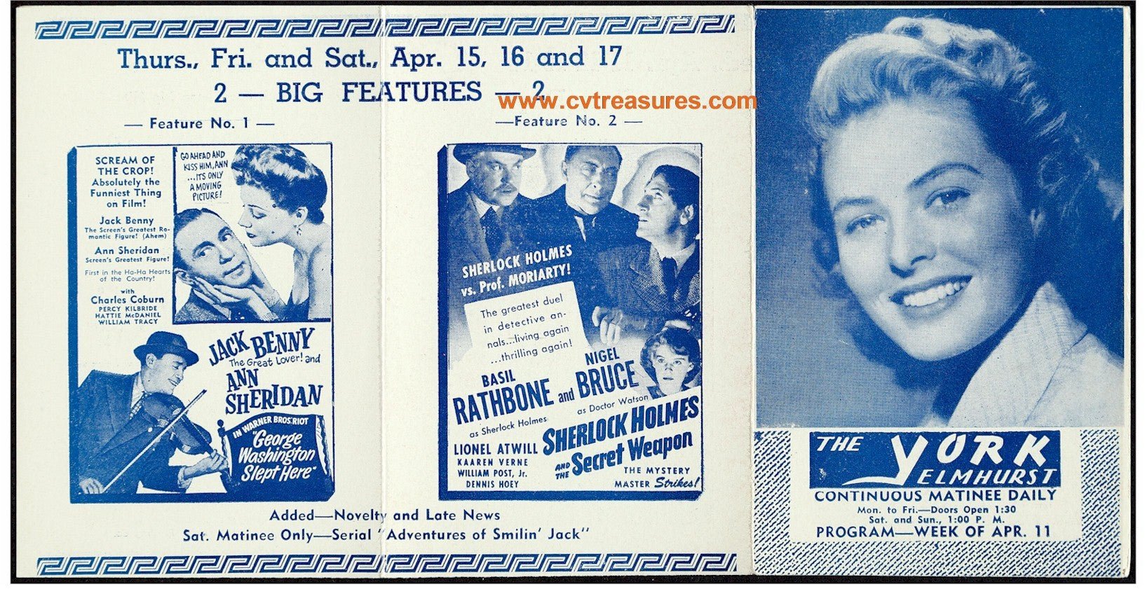 Casablanca RARE Original Vintage Movie Theater Herald Humphrey Bogart, Ingrid Bergman 1942