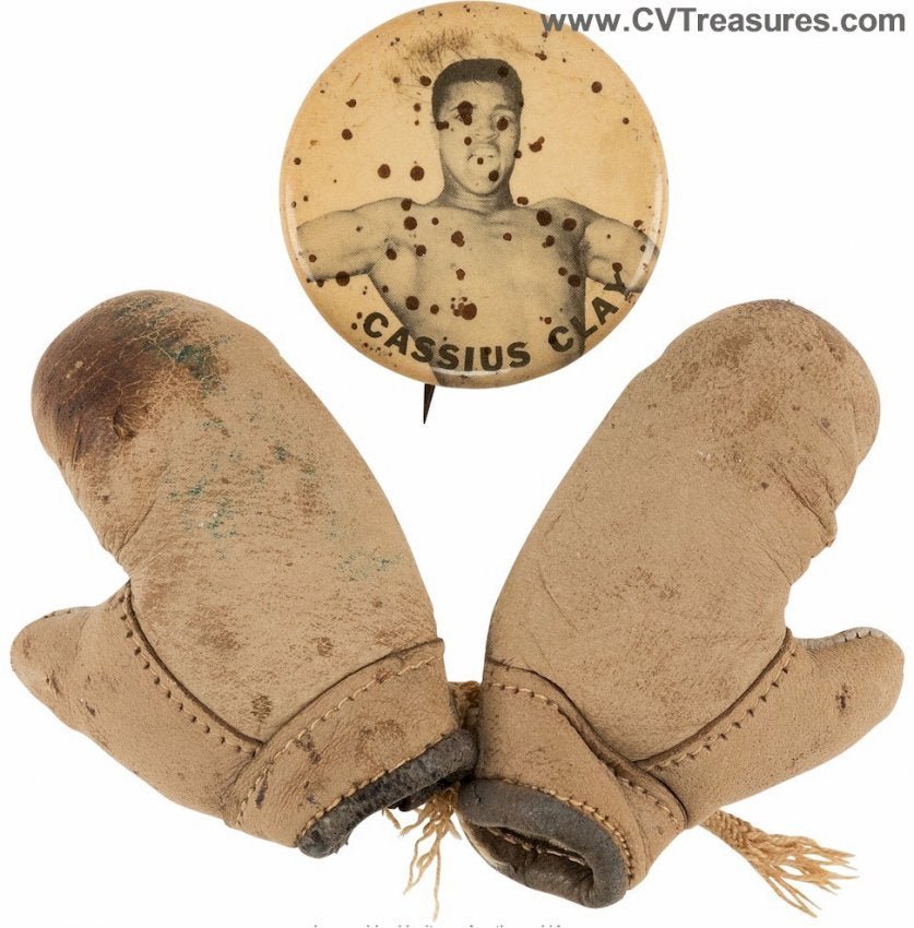 Cassius Clay (Muhammad Ali) Pin with Mini - Gloves Vintage Sports Memorabilia Boxing Collectibles 1965