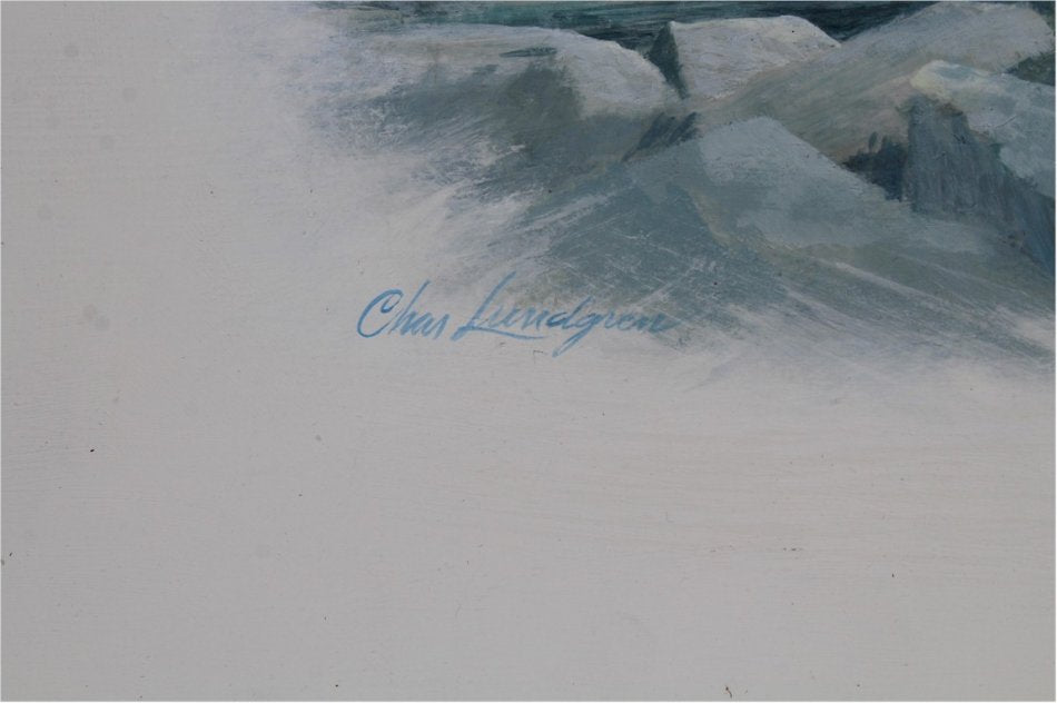 Charles Lundgren Seascape Marine Art Battleship Painting oil vintage H.M.S. Resolution Alaska