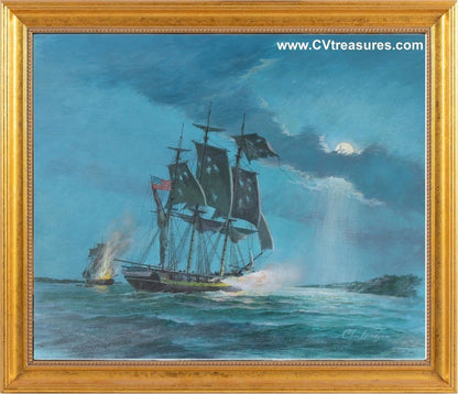 Charles Lundgren Seascape Marine Art USS Louisiana Painting oil Historical Art