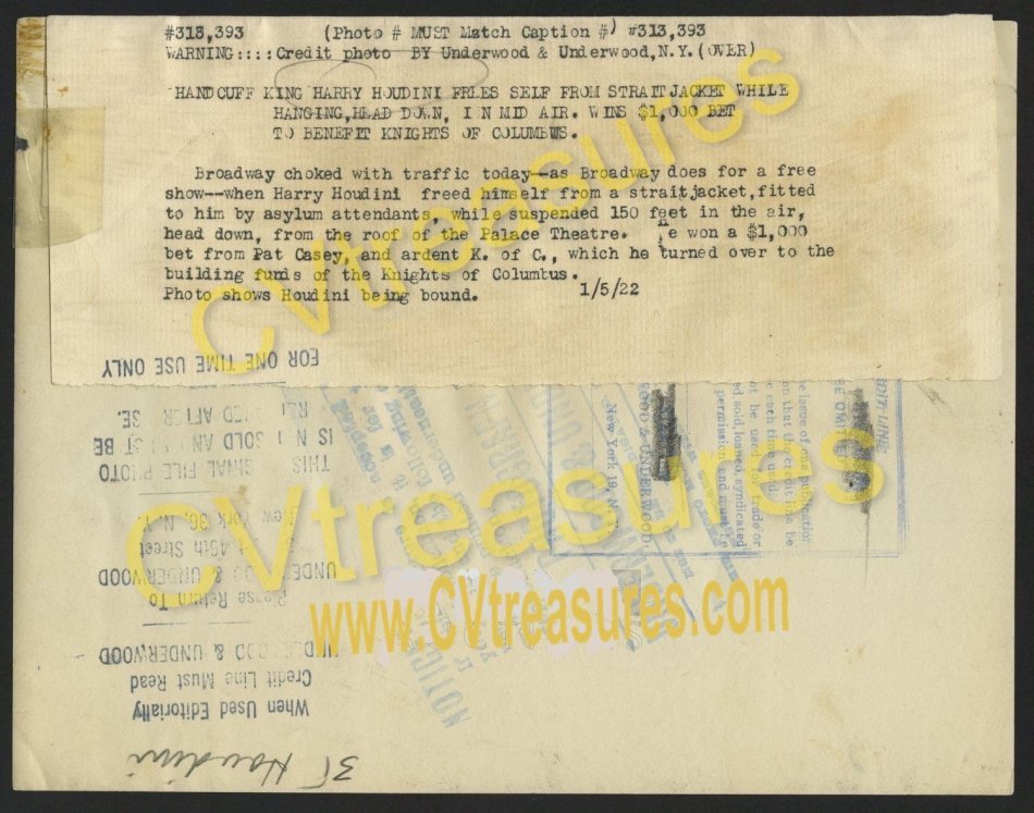 Harry Houdini Original Authentic Vintage Live Escape Type 1 Historical Photograph Masterpiece