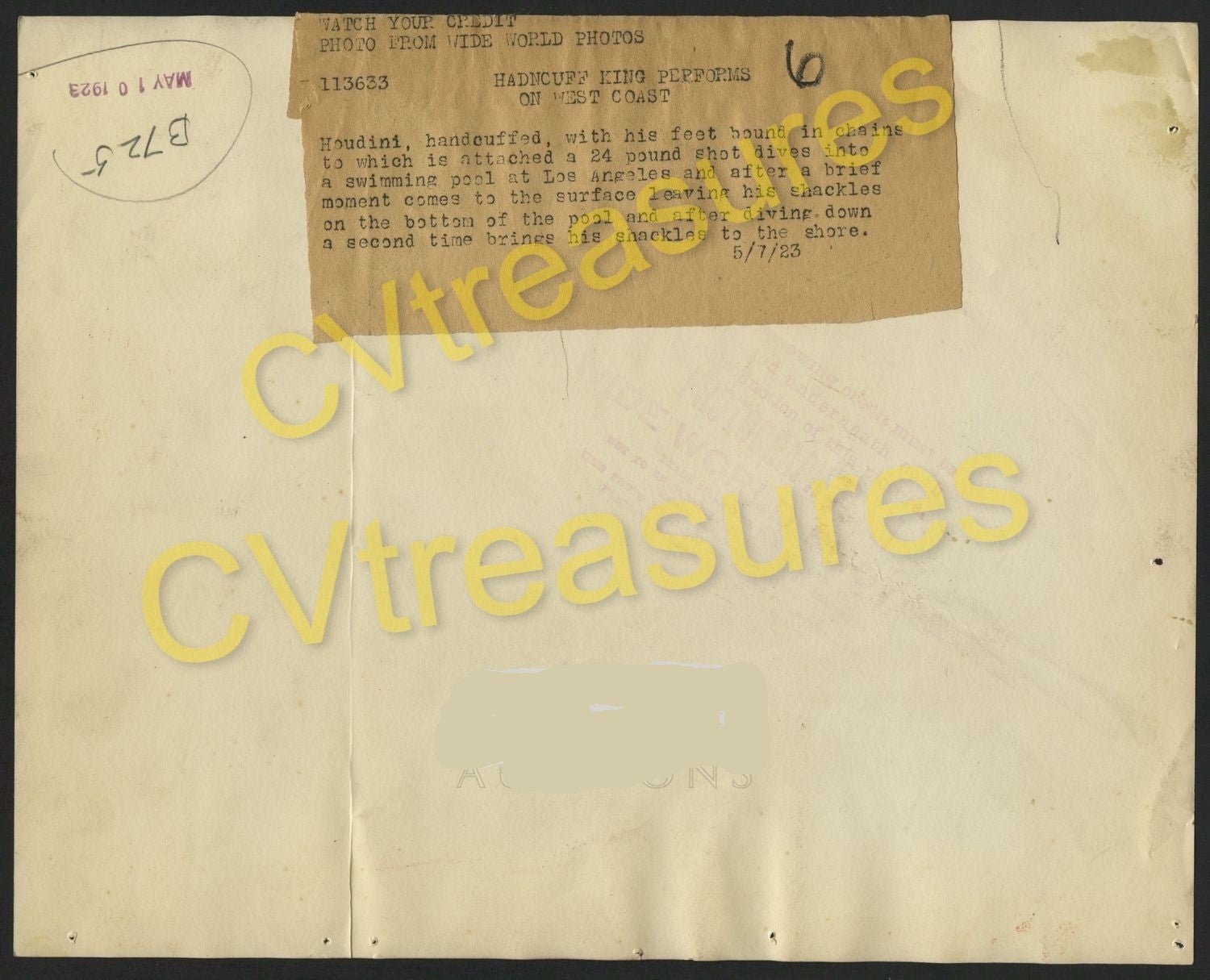 Harry Houdini Original Vintage Live Escape Type 1 istorical Photograph