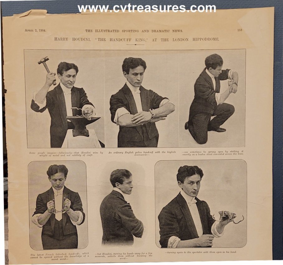 Harry Houdini Original Vintage Poster Size Article 1904