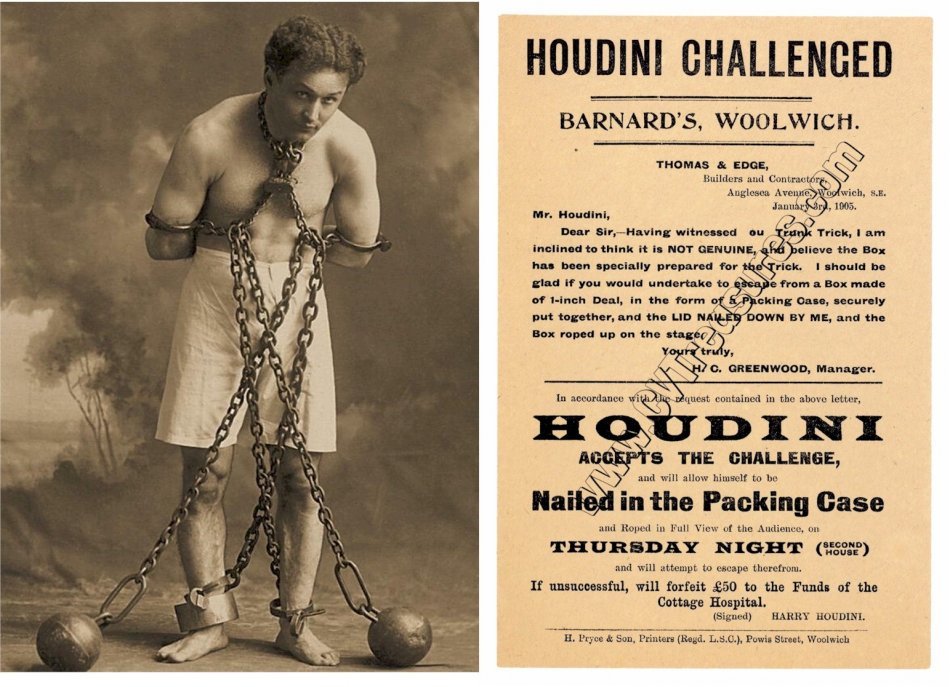 Harry Houdini Rare Vintage HOUDINI CHALLENGE Poster Handbill '05