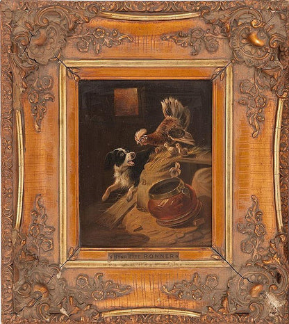 HENRIETTE RONNER Painitng oil panel hen protecting her chicks
