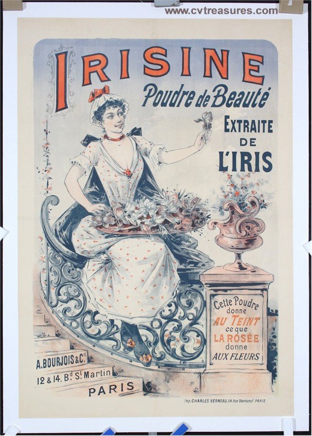Irisine - Poudre de Beaute, 1895 Original Vintage Antique Advertising Poster - French