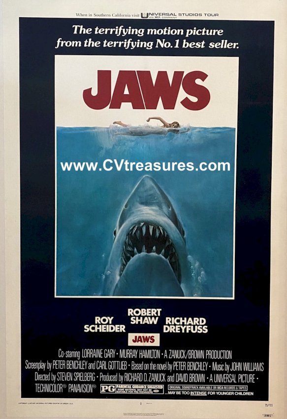 JAWS Original Authentic Vintage Horror Movie Theater Poster One Sheet Original Linen 2