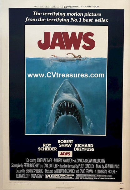 JAWS Original Authentic Vintage Horror Movie Theater Poster One Sheet Original Linen 2