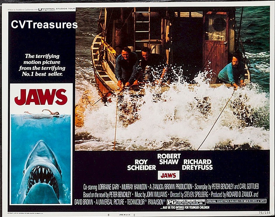 JAWS Original Release Vintage Movie Poster Lobby Card 1975 2