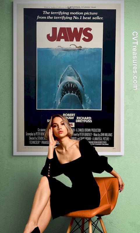 Jaws Poster 1975 Original Authentic Vintage Movie Theater Poster One Sheet Linen Backed