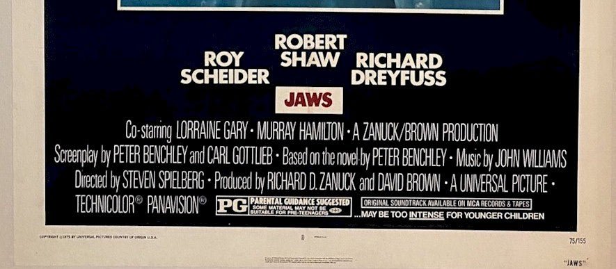 Jaws Poster Original Authentic Vintage Horror Movie Posters One Sheet Roger Kastel Steven Spielberg linen backed 1
