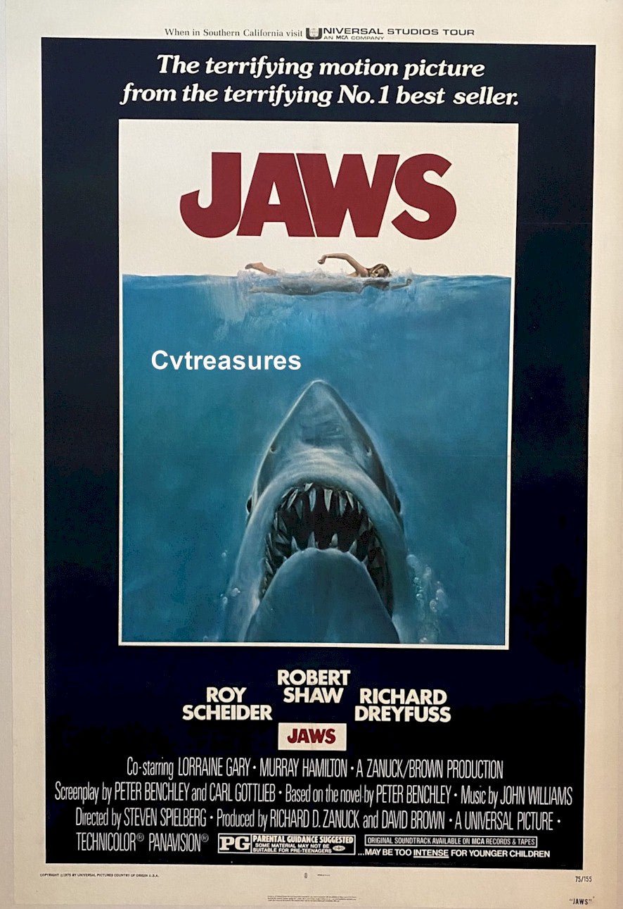 Jaws Poster Original Authentic Vintage Horror Movie Posters One Sheet Roger Kastel Steven Spielberg linen backed 1