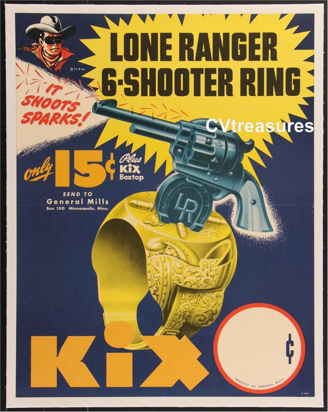 Lone Ranger 6 - Shooter Ring Kix Cereal Original Vintage Advertising Poster