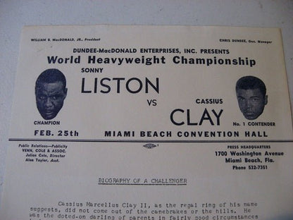 Muhammad Ali (Cassius Clay) vs Sonny Liston Press Letter 1964