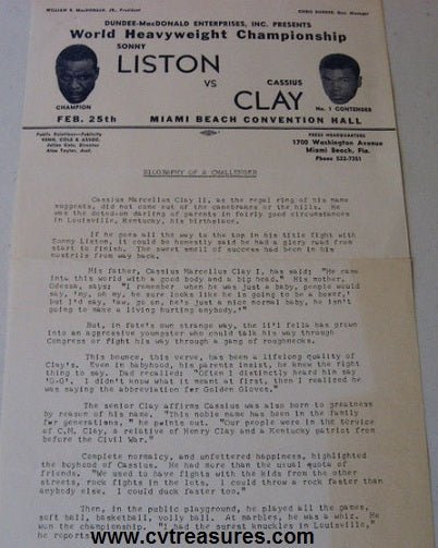 Muhammad Ali (Cassius Clay) vs Sonny Liston Press Letter 1964
