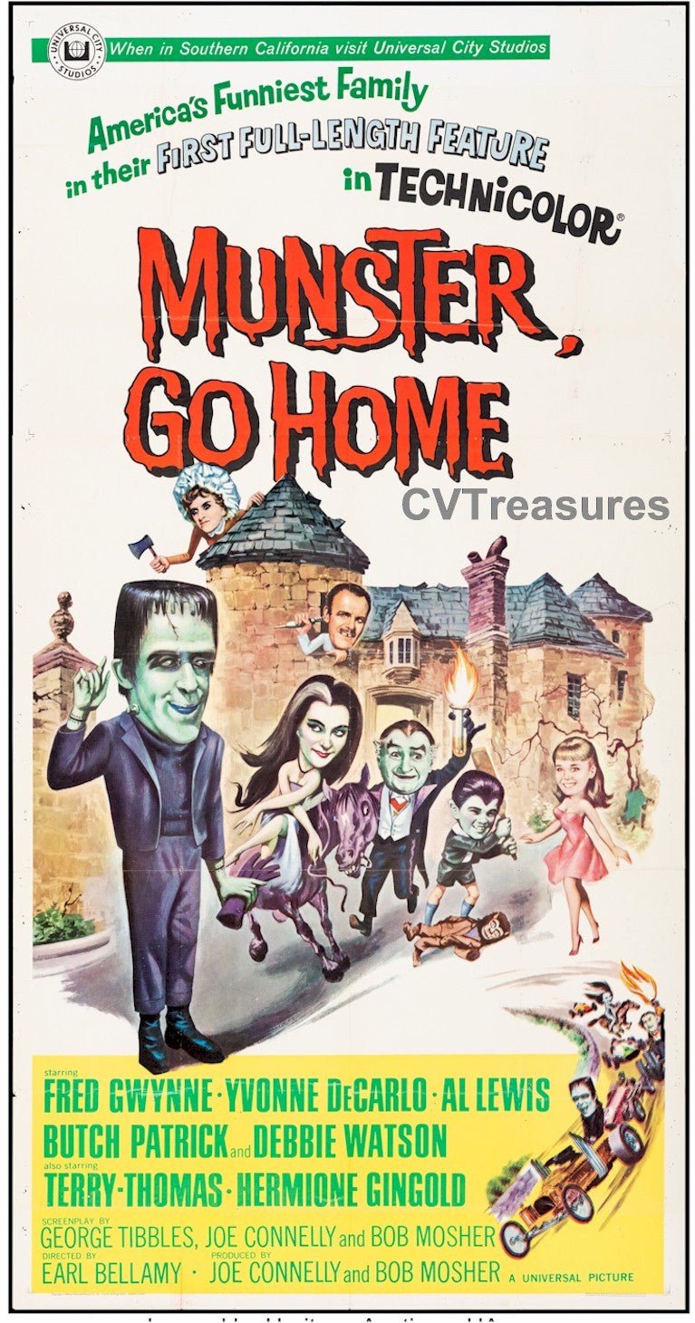 Munsters Munster, Go Home Original Authentic Vintage Three Sheet Movie Theater Poster Fred Gwynne