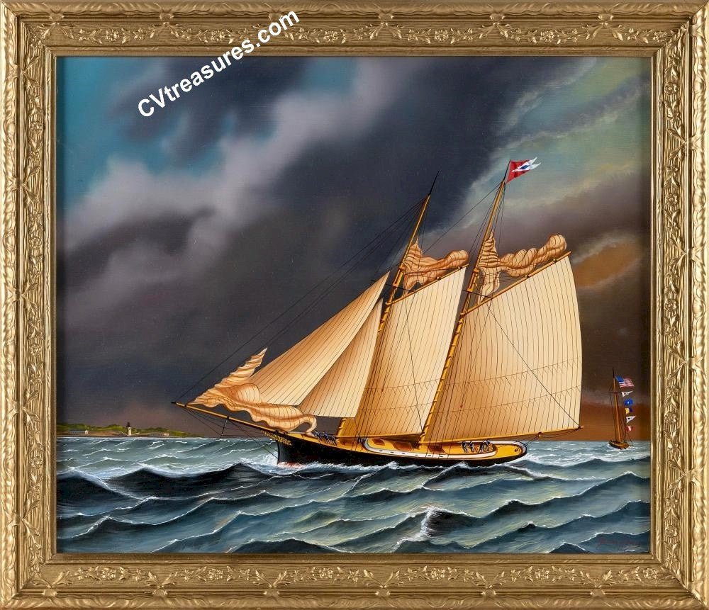 Nautical Art Seascape STUNNING Schooner Oil Marine Painting Jerome Howes storm clouds