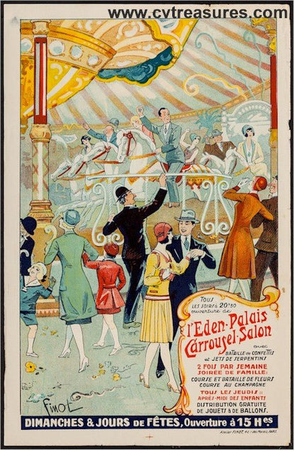 Original Vintage Amusement Park French Advertising Poster Art Eden Palais Carrousel Salon