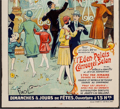Original Vintage Amusement Park French Advertising Poster Art Eden Palais Carrousel Salon