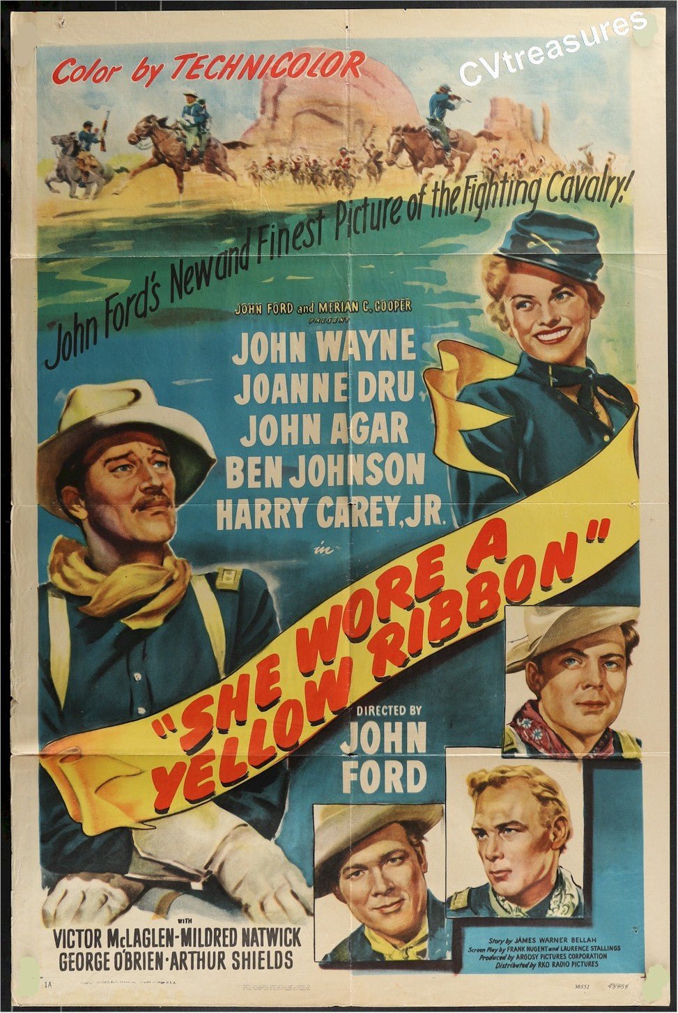 Original Vintage Movie Poster RARE Western One Sheet SHE WORE A YELLOW RIBBON John Wayne 1949