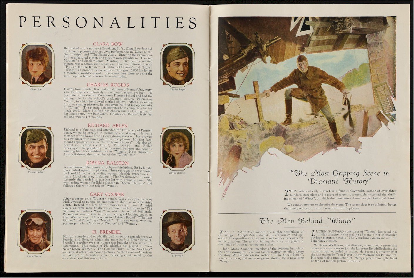 Original Vintage Movie Souvenir Program Book WINGS Clara Bow Aviation RARE 1927