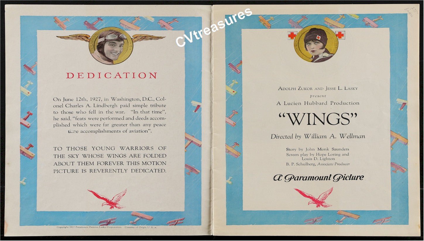 Original Vintage Movie Souvenir Program Book WINGS Clara Bow Aviation RARE 1927