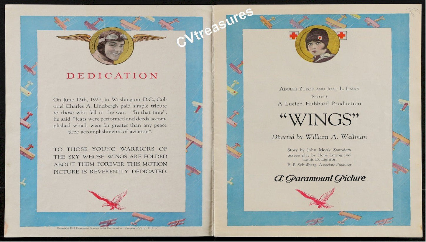 Original Vintage Movie Souvenir Program Book WINGS Clara Bow Aviation RARE 1927