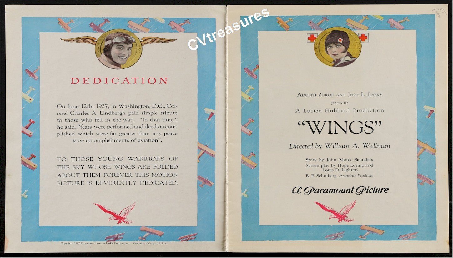 Original Vintage Movie Souvenir Program Book WINGS Clara Bow Aviation RARE 1927