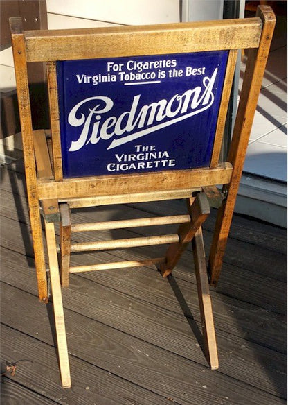 Piedmont Cigarettes Porcelain Sign Advertising Fold Chair 1920s