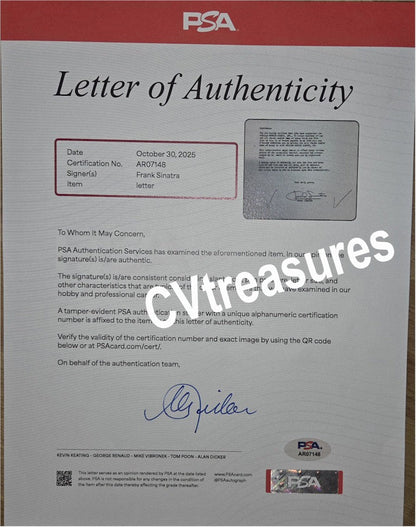 Rare Historical Autograph FRANK SINATRA SIgned Autographed William Morris Agency Contract 1956