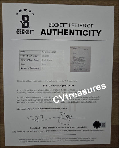Rare Historical Autograph FRANK SINATRA SIgned Autographed William Morris Agency Contract 1956