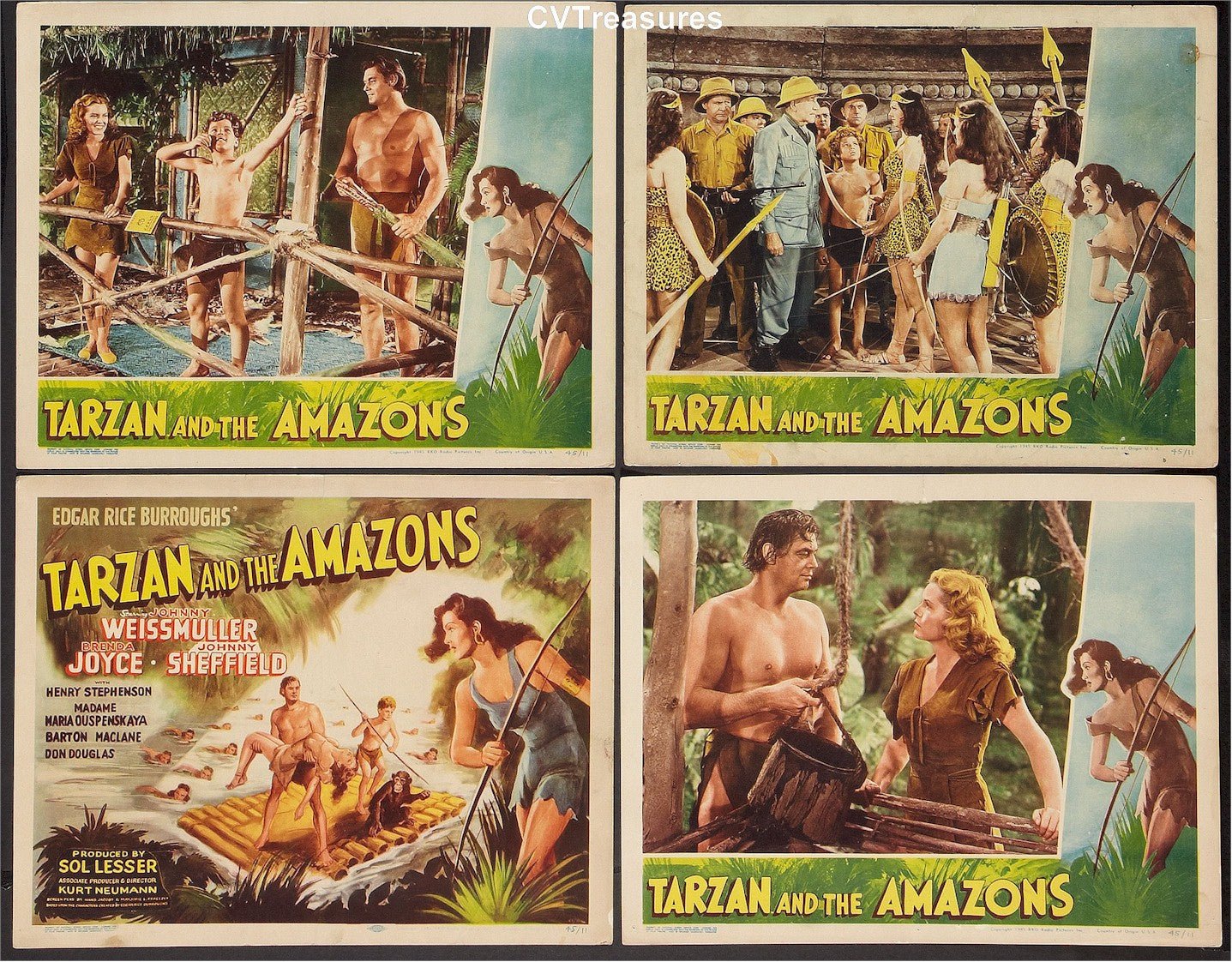 Tarzan and Amazons vintage complete Theatrical Movie Poster Lobby Card Set Johnny Weissmuller