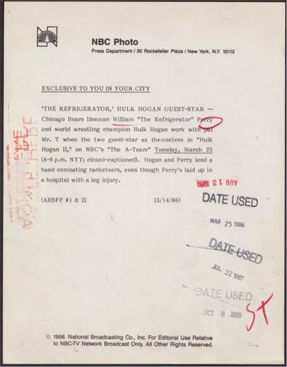 The A - Team Vintage Sports Memorabilia Historical Photo TYpe 1 Hulk Hogan Mr T Fridge Perry