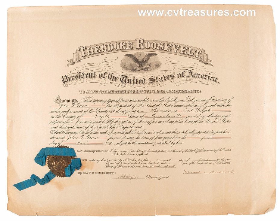 Theodore Roosevelt Signed Autographed Presidential Appointment 1902