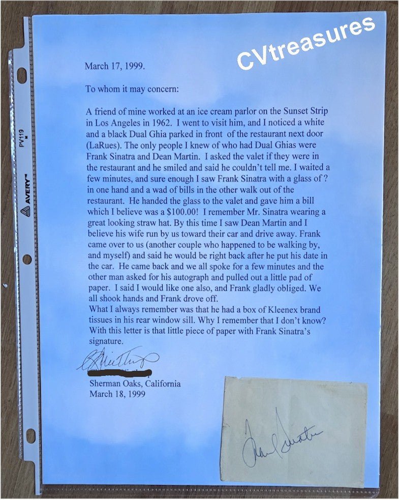 Vintage Authentic Autograph In Person FRANK SINATRA 1962